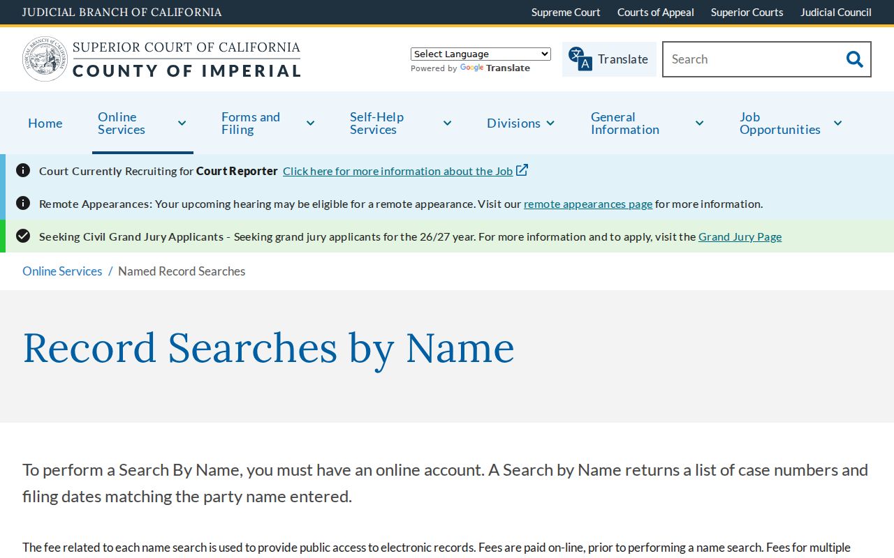 El Centro resident lookup Imperial court named record search