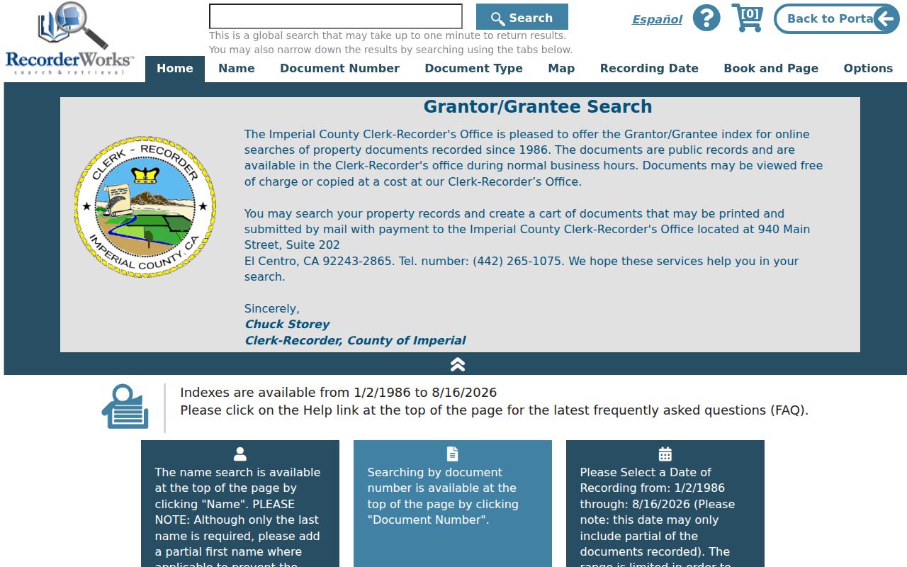 El Centro street directory RecorderWorks deed index